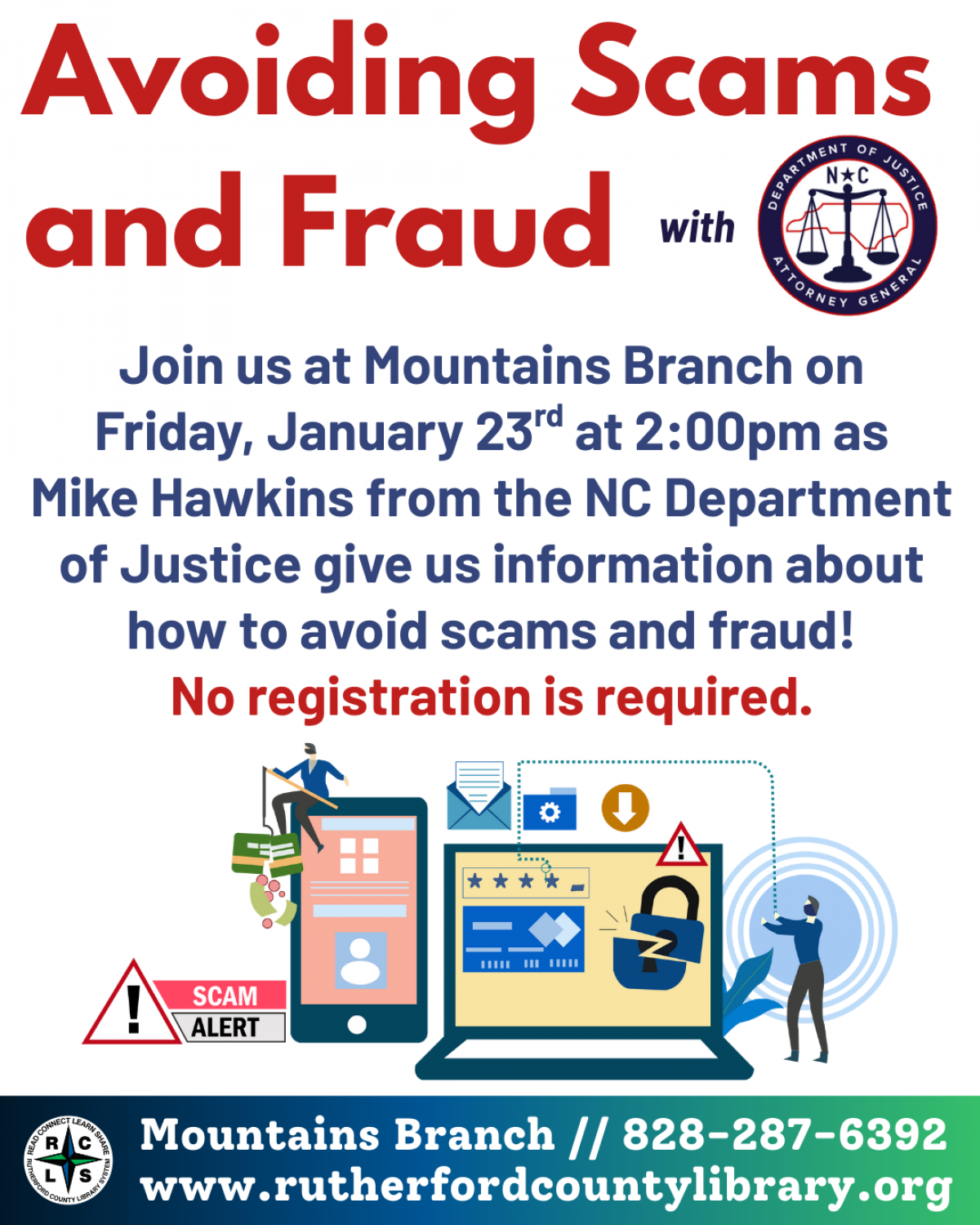 Mountains Branch Library Event - Avoiding Scams and Fraud 1-23-26 at 2PM