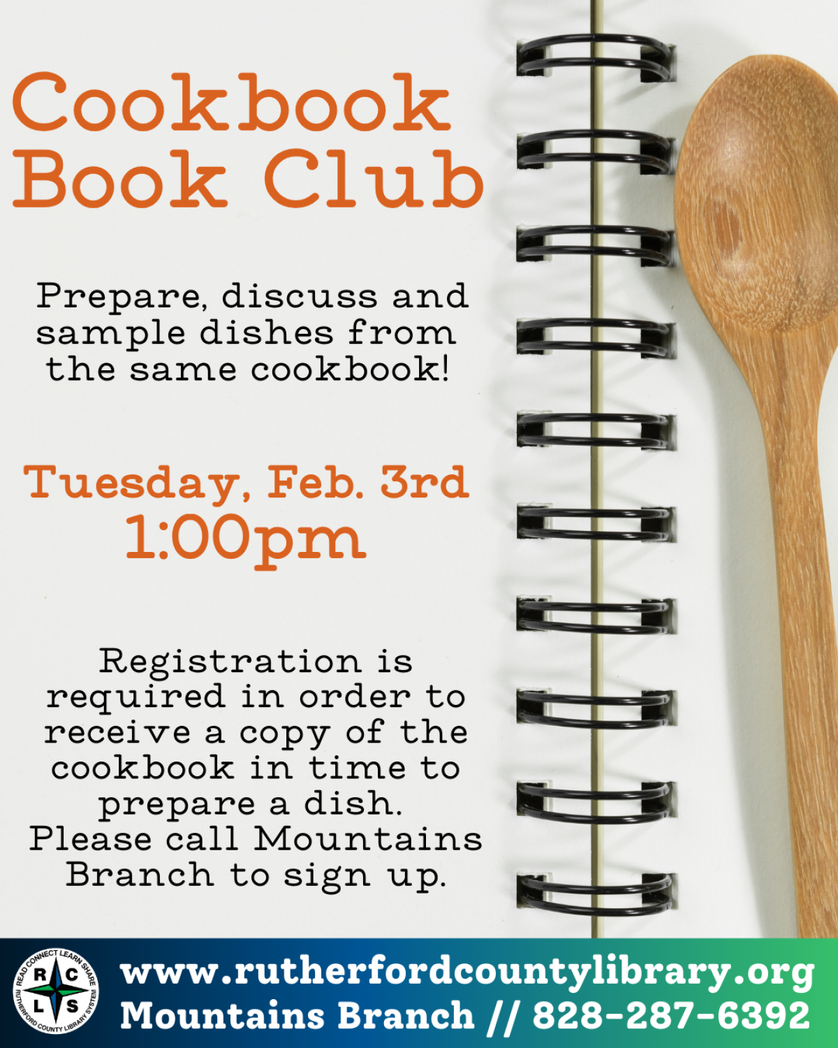 Mountains Branch Library Event - Cookbook Book Club - 2/3/26 at 1:00 
