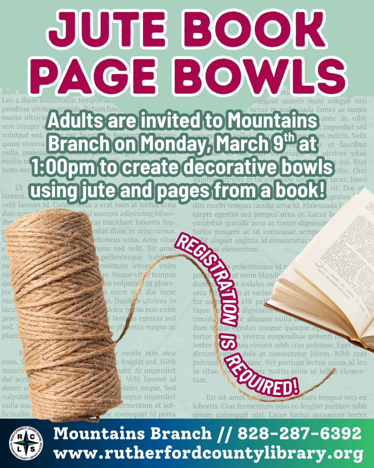 Mountains Branch Library Event - Jute Book Page Bowl - 3/9/26 at 1:00