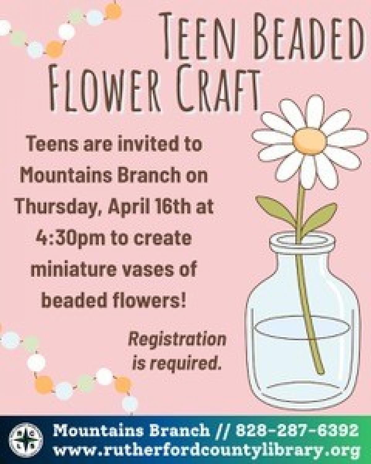 041626 at 430 - Mountains Branch Library Event - Teen Beaded Flower Craft