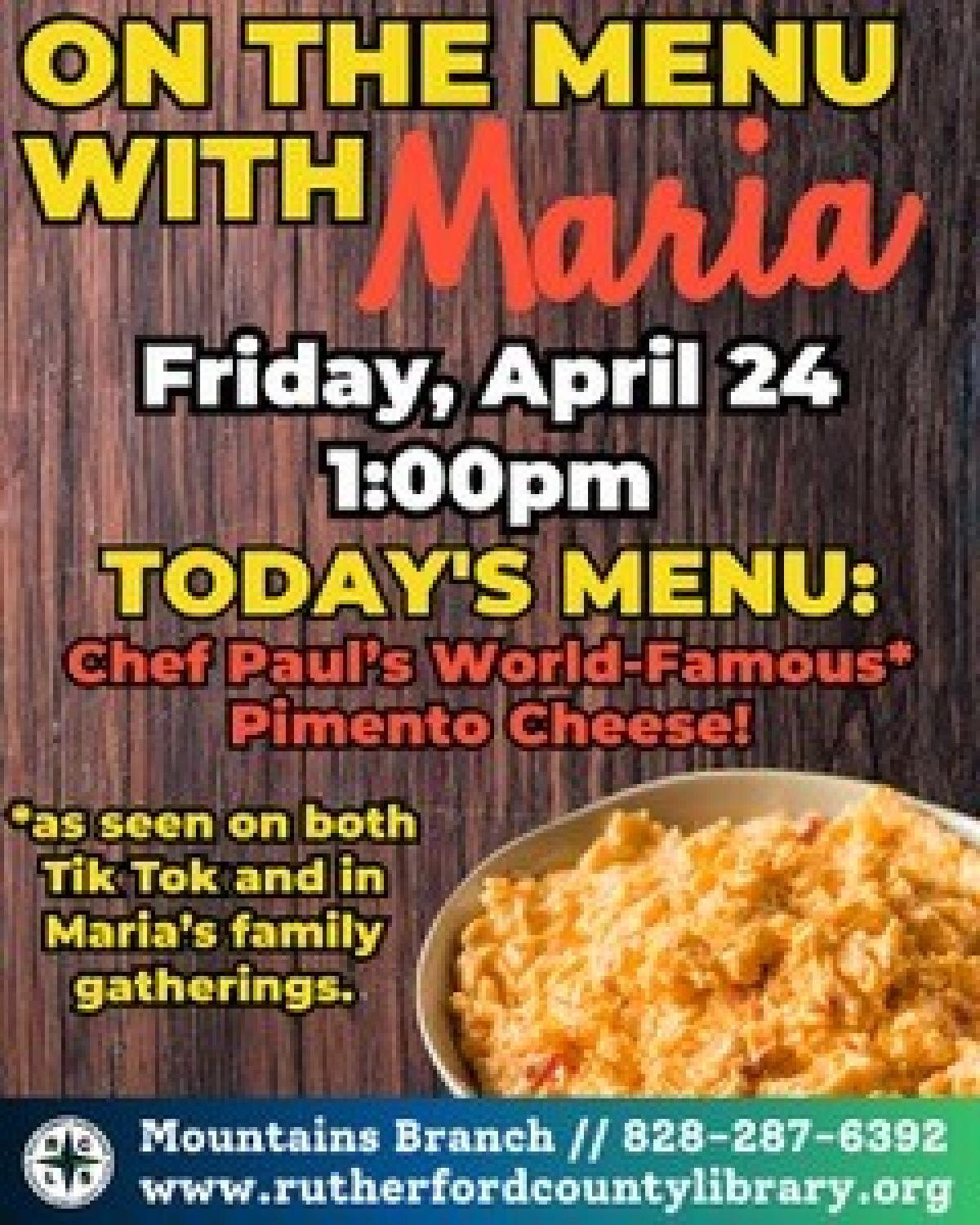 042426 at 1 - Mountains Branch Library Event - On the Menu with Maria