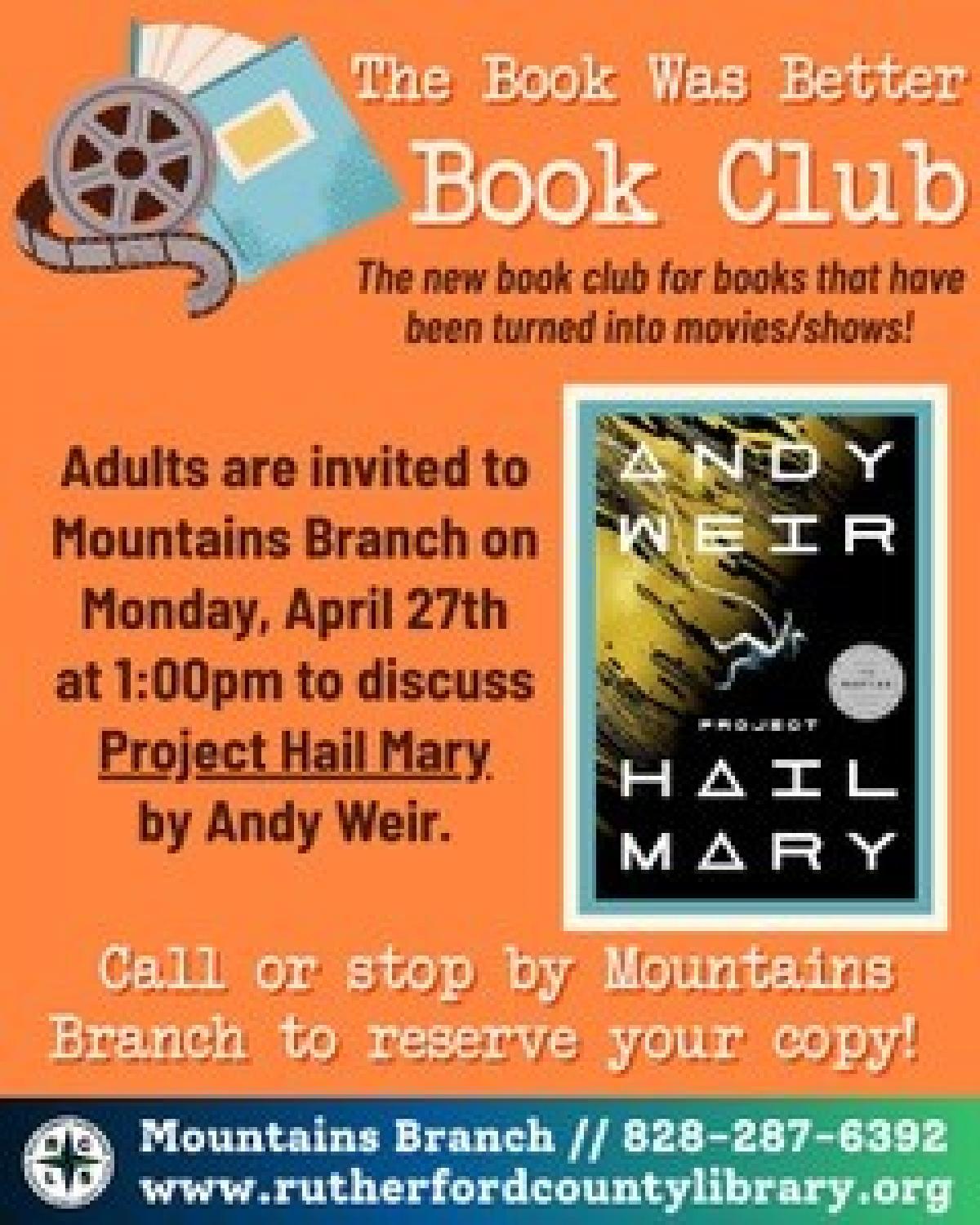 042726 at 1 - Mountains Branch Library Event - Book Club - Project Hail Mary