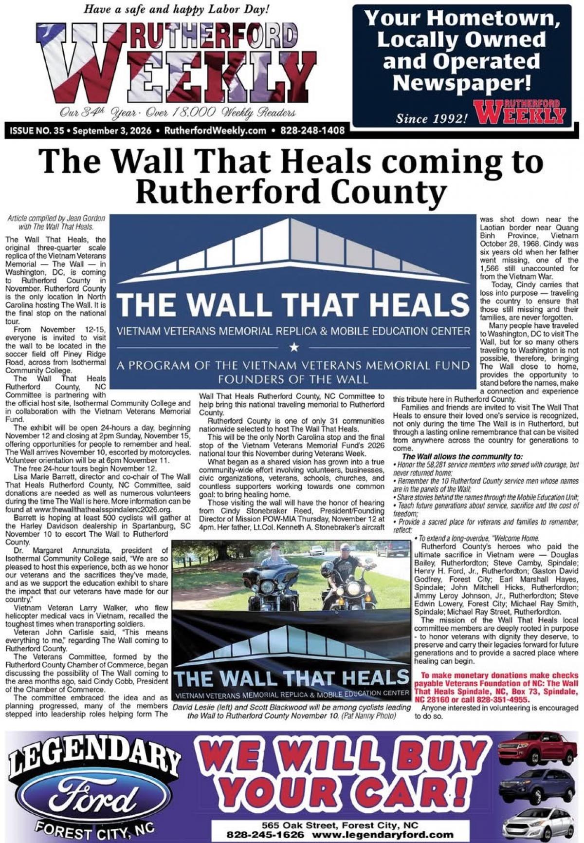 Rutherford Weekly Cover Story - The Wall That Heals