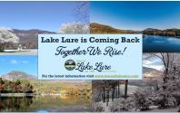 Together we rise banner surrounded by pictures of Lake Lure in all four seasons