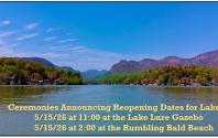 Banner for Ceremonies Announcing the Reopening Dates for Lake Lure